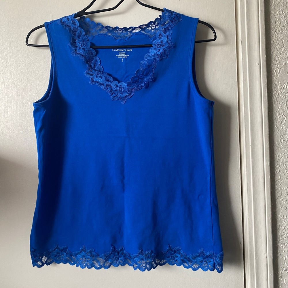 Coldwater Creek Royal Blue Lace Trim V-Neck Sleeveless Tank Top Small 8